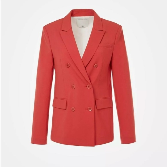 Tibi / tropical wool Steward Double Breasted Red Blazer raspberry 0 XS - Picture 2 of 8